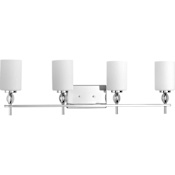 Progress Lighting Status 4 Light 33-7/8" Wide Bathroom Vanity Light with Etched Linen Glass Shades Polished Chrome