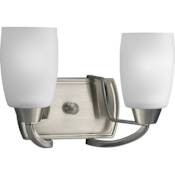 Progress Lighting Wisten Two-Light Bathroom Fixture with Etched Glass Shades Brushed Nickel