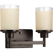 Progress Lighting Alexa 2 Light Bathroom Vanity Light with Textured Linen Glass Shades - 13" Wide Antique Bronze