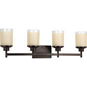 Progress Lighting Alexa 4 Light Bathroom Vanity Light with Textured Glass Shades - 31" Wide Antique Bronze