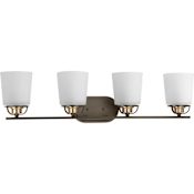 Progress Lighting West Village 4 Light 32-1/4" Wide Bathroom Vanity Light with White Glass Shades Antique Bronze