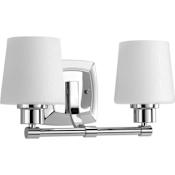 Progress Lighting Glance 2 Light 14-1/2" Wide Bathroom Vanity Light with Etched White Linen Glass Shades Polished Chrome