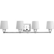 Progress Lighting Glance 4 Light 30-3/8" Wide Bathroom Vanity Light with Etched White Linen Glass Shades Polished Chrome