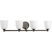 Progress Lighting Topsail 4 Light 33-1/2" Wide Bathroom Vanity Light with Parchment-Finish Glass Shades Antique Bronze