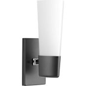 Progress Lighting Zura Single Light 4-1/2" Wide Bathroom Sconce with Etched Opal Glass Shade Black