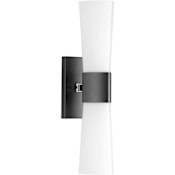 Progress Lighting Zura 2 Light 21" Tall Bathroom Sconce with Etched Opal Shades Black