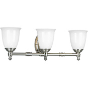 Progress Lighting Victorian 3 Light Bathroom Vanity Light with Opal Glass Shades - 25" Wide Brushed Nickel