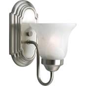 Progress Lighting Builder Bath Series Single-Light Bathroom Sconce with Etched Alabaster Glass Shade Brushed Nickel