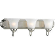 Progress Lighting Builder Bath Series Three-Light Bathroom Fixture with Etched Alabaster Glass Shades Brushed Nickel