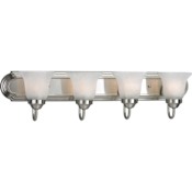 Progress Lighting Builder Bath Series Four-Light Bathroom Fixture with Etched Alabaster Glass Shades Brushed Nickel