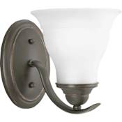 Progress Lighting Trinity Single-Light Bathroom Sconce with Etched Glass Shade Antique Bronze