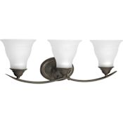 Progress Lighting Trinity 3 Light Bathroom Vanity Light with Etched Glass Shades - 24" Wide Antique Bronze