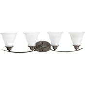 Progress Lighting Trinity 4 Light Bathroom Vanity Light with Etched Glass Shades - 33" Wide Antique Bronze