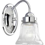 Progress Lighting Economy Fluted Glass Series Single-Light Bathroom Sconce with Clear Ribbed Glass Shade Polished Chrome