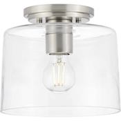 Progress Lighting Adley 9" Wide Semi-Flush Bowl Ceiling Fixture with Clear Glass Shade Brushed Nickel