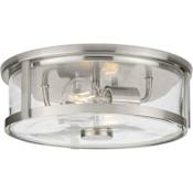 Progress Lighting Gilliam 2 Light 13" Wide Flush Mount Drum Ceiling Fixture with Shade Brushed Nickel
