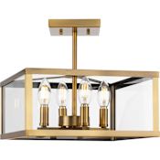 Progress Lighting Hillcrest 4 Light 13" Wide Semi-flush Ceiling Fixture Vintage Brass