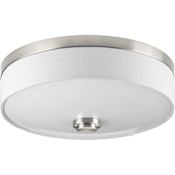 Progress Lighting Weaver 1 Light LED Flush Mount Ceiling Fixture with Fabric Drum Shade Brushed Nickel