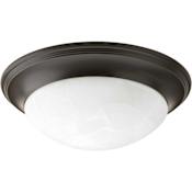 Progress Lighting 1 Light Flush Mount Ceiling Fixture with Etched Alabaster Glass Shade - 12" Wide Antique Bronze