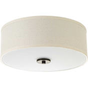 Progress Lighting Inspire Light 13" Wide Integrated LED Flush Mount Drum Ceiling Fixture with Off White Linen Shade Antique Bronze