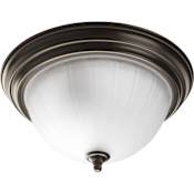 Progress Lighting Melon Glass Series 13-1/4" Two-Light Flush Mount Ceiling Fixture with White Melon Glass Shade Antique Bronze