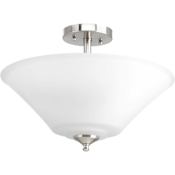 Progress Lighting Joy 3 Light 17" Wide Semi-Flush Ceiling Fixture with Etched White Shade Brushed Nickel