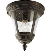 Progress Lighting Westport 9" Single-Light Outdoor Flush Mount Ceiling Fixture with Clear Seeded Glass Shade Antique Bronze