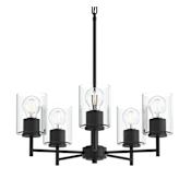 Progress Lighting Replay 5 Light 21" Wide Chandelier with Cylindrical Clear Glass Shades Black