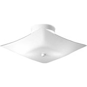 Progress Lighting Square Glass Series 12" Two-Light Semi-Flush Mount Ceiling Fixture with Bent White Square Glass Shade White
