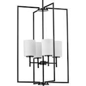 Progress Lighting Replay 4 Light 18" Wide Multi Light Pendant with Etched Glass Shade Black