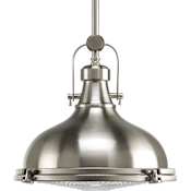 Progress Lighting Fresnel Lens Single Light 12" Wide LED Pendant Brushed Nickel