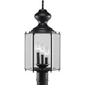 Progress Lighting BrassGuard Lantern Series Three-Light Hexagonal Post Lantern with Beveled Glass Panels Black