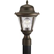 Progress Lighting Westport Single-Light Post Lantern with Clear Seeded Glass Shade and Ribbed Detailing Antique Bronze