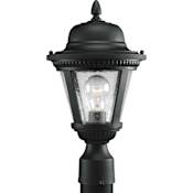 Progress Lighting Westport Single-Light Post Lantern with Clear Seeded Glass Shade and Ribbed Detailing Black
