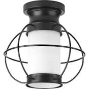 Progress Lighting Haddon Single Light 10" Wide Outdoor Semi-Flush Ceiling Fixture with Etched Glass Shade Black