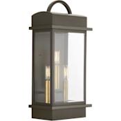 Progress Lighting Santee 3 Light 9-1/2" Wide Outdoor Wall Sconce with Clear Beveled Glass Panels Antique Bronze