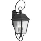 Progress Lighting Kiawah 3 Light 9-1/2" Wide Outdoor Wall Sconce with Clear Seeded Glass Panels Black
