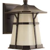 Progress Lighting Derby LED Outdoor Wall Sconce with Mottled Amber Glass - 11" Tall Antique Bronze