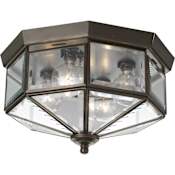 Progress Lighting 4 Light Flush Mount Outdoor Ceiling Fixture with Beveled Glass Panels - 11" Wide Antique Bronze