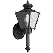 Progress Lighting Brass Guard 1 Light 15" Tall Outdoor Wall Sconce with Beveled Glass Panels Black