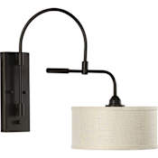 Progress Lighting Kempsey 20" Tall Single Light Swing Arm Wall Sconce with Linen Shade and On/Off Switch Antique Bronze