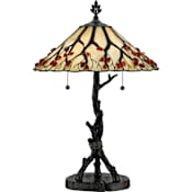 Quoizel Agate 2 Light 25" Tall Table Lamp with Tiffany and Agate Stone Shade Valiant Bronze