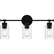 Quoizel Caputo 3 Light 24" Wide Bathroom Vanity Light with Ribbed Glass Shades Matte Black