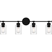 Quoizel Caputo 4 Light 33" Wide Bathroom Vanity Light with Ribbed Glass Shades Matte Black