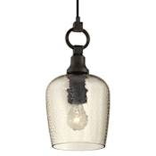 Quoizel Kendrick Single Light 7" Wide Mini Pendant with Smoked Hammered Glass Shade Western Bronze