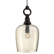 Quoizel Kendrick Single Light 11-1/2" Wide Pendant with Smoked Hammered Glass Shade Western Bronze