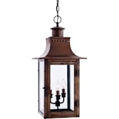 Quoizel Chalmers 3 Light 12" Wide Outdoor Pendant Lantern with Clear Glass Aged Copper