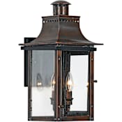 Quoizel Chalmers 2 Light 21" Tall Outdoor Wall Sconce with Clear Glass Aged Copper