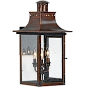 Quoizel Chalmers 3 Light 23" Tall Outdoor Wall Sconce with Clear Glass Aged Copper