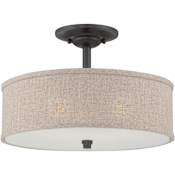 Quoizel Cloverdale 3 Light 17" Wide Semi-Flush Ceiling Fixture with Fabric Shade Mottled Cocoa
